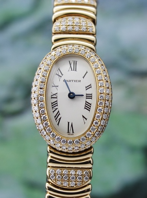 (image for) 100% ORIGINAL CARTIER 18K YELLOW GOLD MINI BAIGNOIRE WATCH